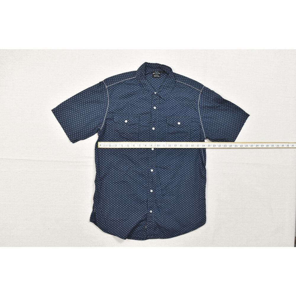 Burnside Mens Large Blue Geometric Print Short Sleeve Button Down Shirt Cotton L - Picture 3 of 8